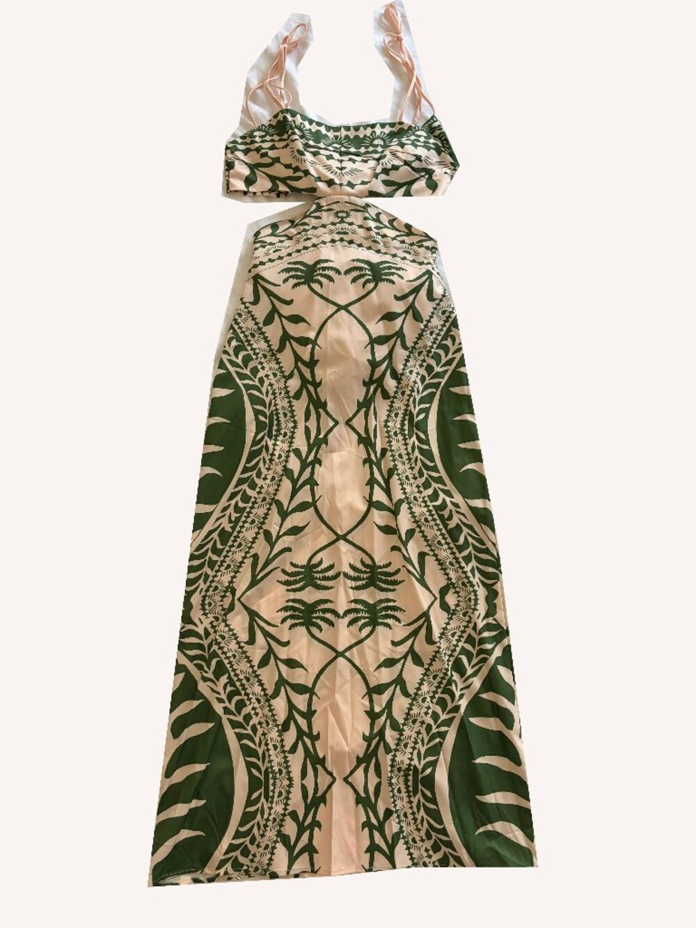 NWOT Green White Maxi Side Cutout Vacation Dress Size S